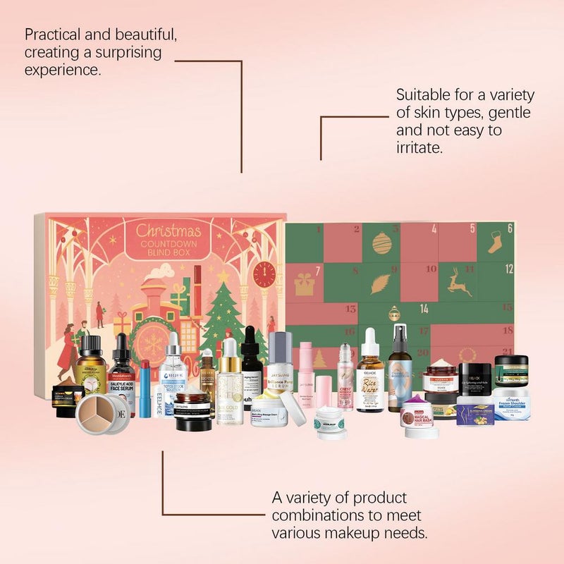 Christmas Beauty Advent Calendar, 24 Days Makeup Skincare Bli-nd Box for Women, Surprise Gift Set with Face Serum, Lip Balm, Hand Cream - Image 2